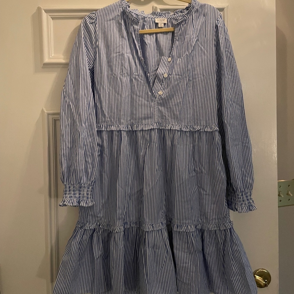 J.Crew Striped Ruffle Tiered Cotton Mini Dress – Size 6 – Worn Once